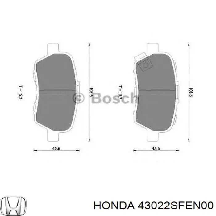 43022SFEN00 Honda колодки гальмові задні, дискові