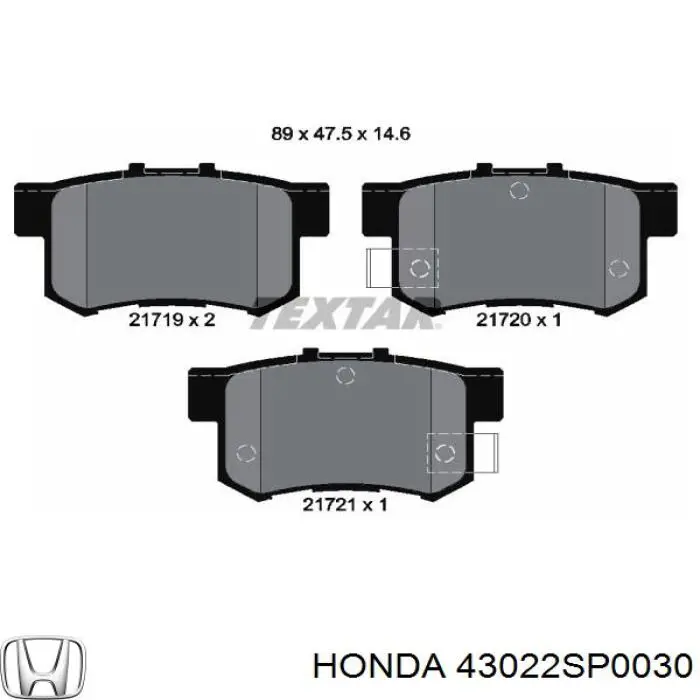 43022SP0030 Honda колодки гальмові задні, дискові