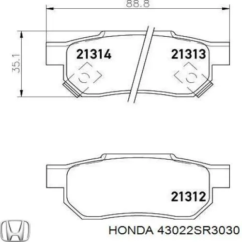 43022SR3030 Honda колодки гальмові задні, дискові