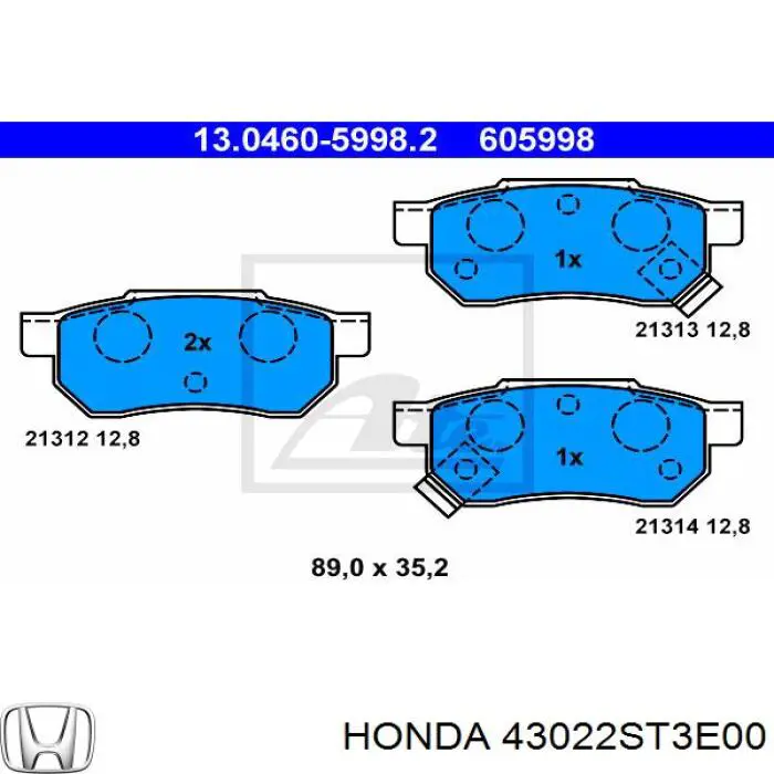 Задні гальмівні колодки Honda 43022ST3E00 ціна, від 12.88 USD
