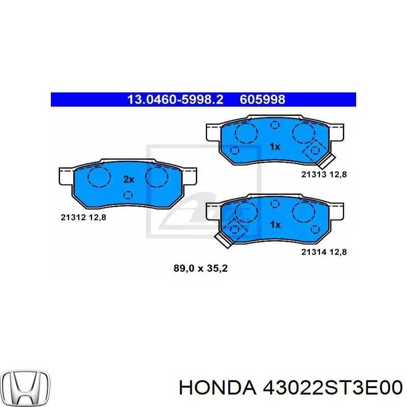 Задні гальмівні колодки 43022ST3E00 Honda
