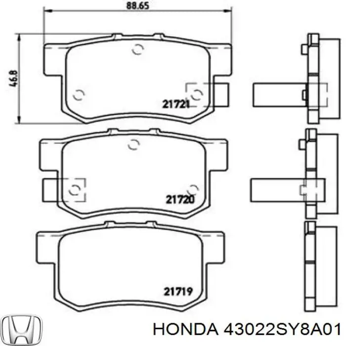 Задні дискові колодки Honda 43022SY8A01