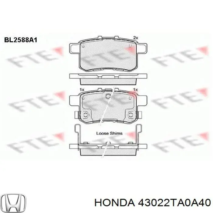 Задні гальмівні колодки 43022TA0A40 Honda