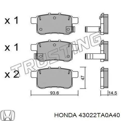 Купити 43022TA0A40 Honda Задні колодки