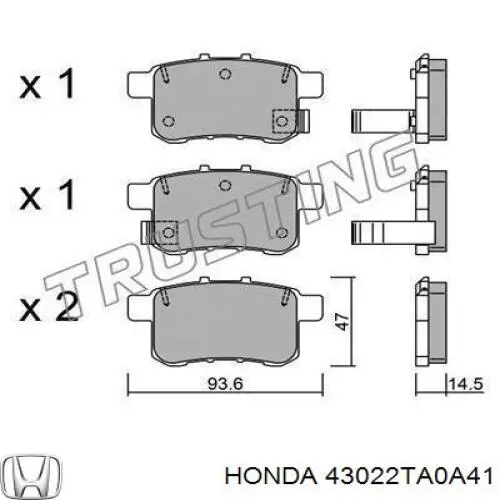 Задні гальмівні колодки Honda 43022TA0A41 ціна, від 20.22 USD