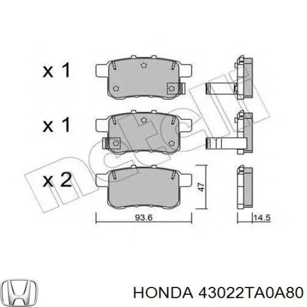 43022TA0A80 Honda Колодки гальмівні задні, дискові