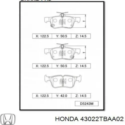 43022TBAA02 Honda колодки гальмові задні, дискові