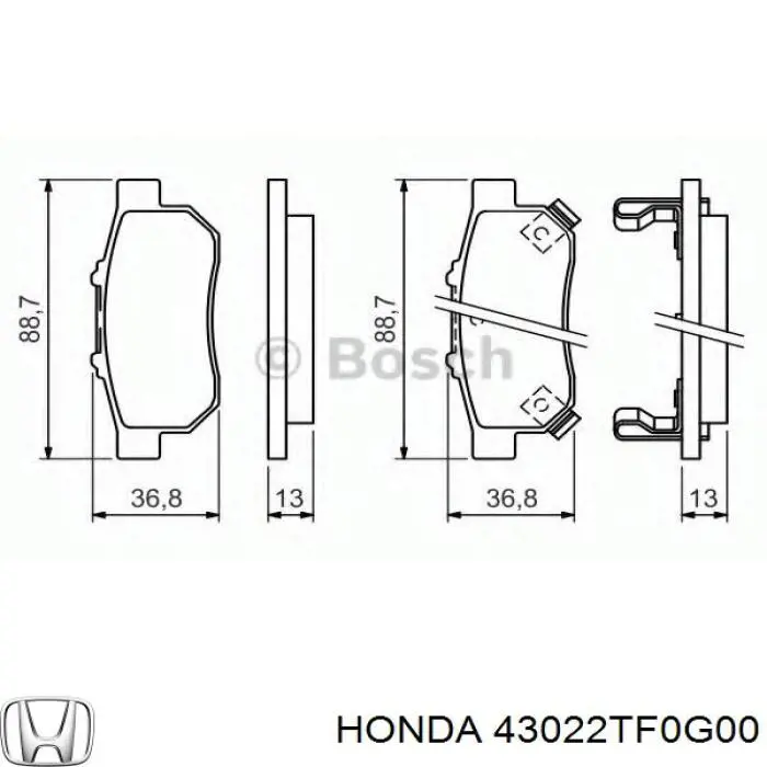 Задні гальмівні колодки Honda 43022TF0G00 ціна, від 19.66 USD