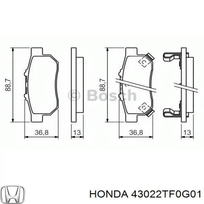Задні гальмівні колодки Honda 43022TF0G01 ціна, від 16.74 USD