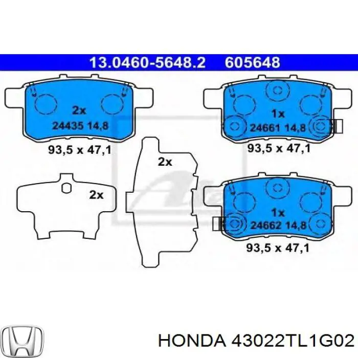 Задні гальмівні колодки 43022TL1G02 Honda