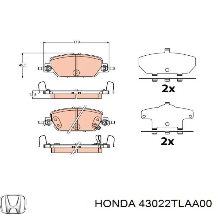 Задні гальмівні колодки Honda 43022TLAA00 ціна, від 38.75 USD