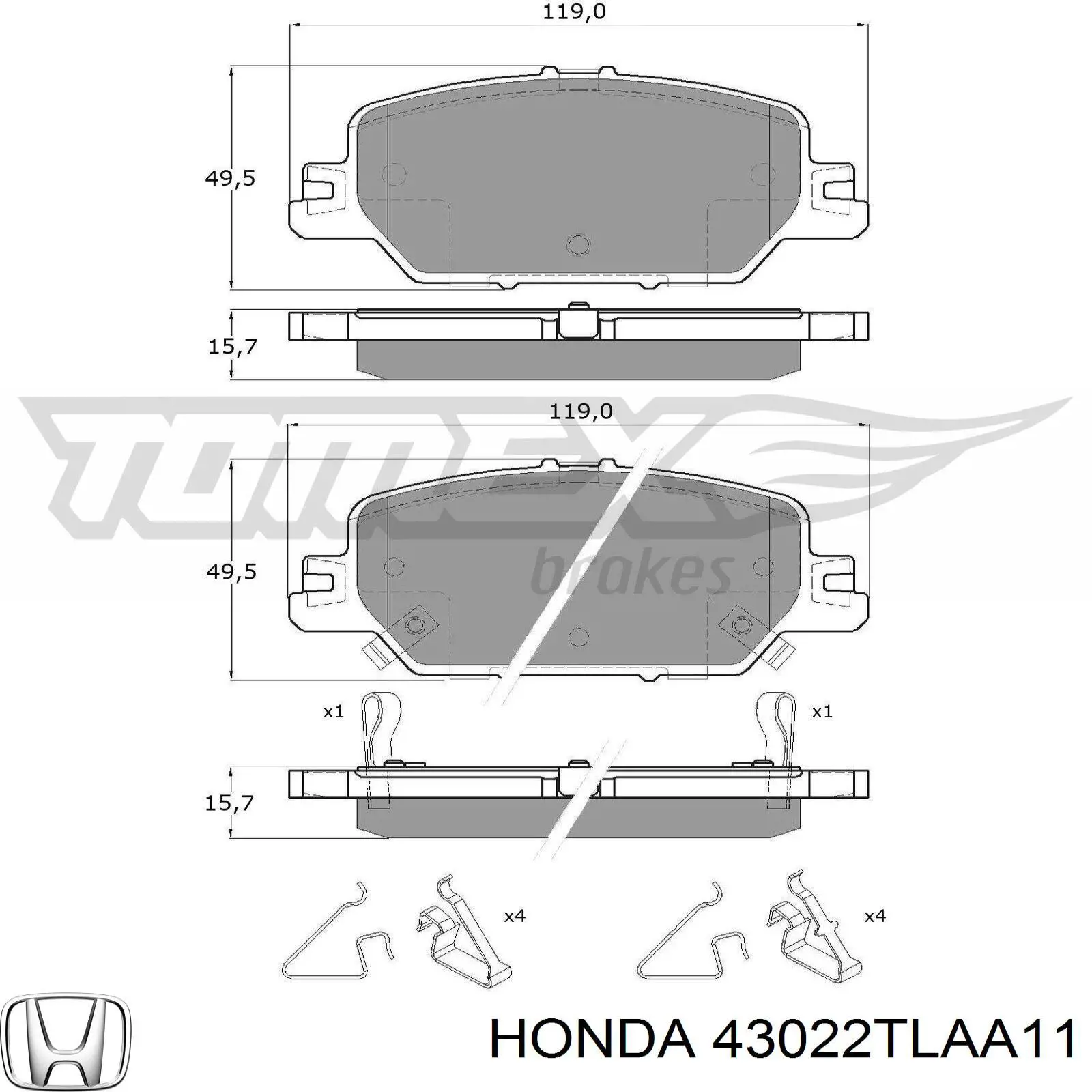 43022TLAA11 Honda колодки гальмові задні, дискові