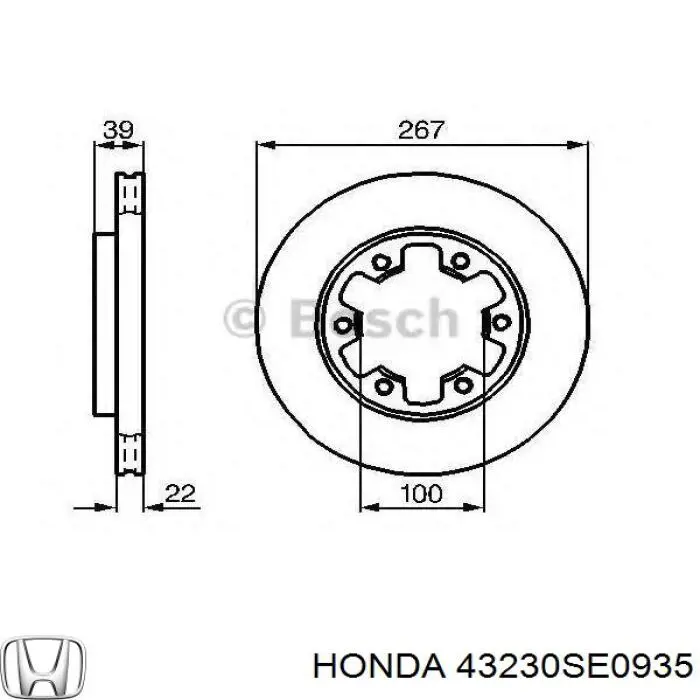 Супорт гальмівний задній лівий 43230SE0935 Honda