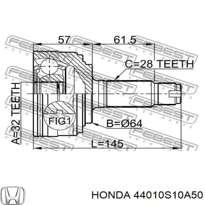 Піввісь передня, права Honda 44010S10A50 ціна, від 88.21 USD