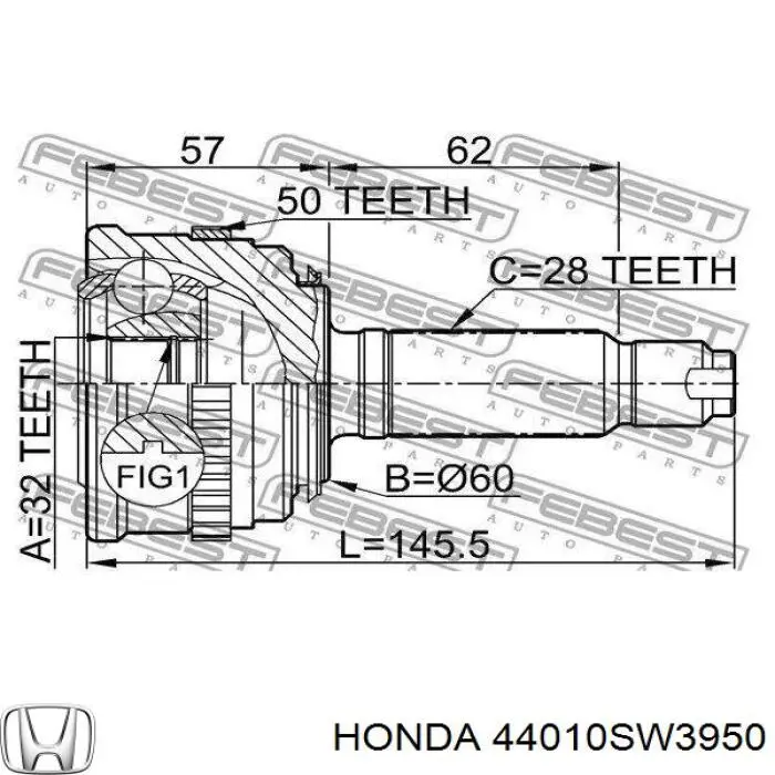 44010SW3950 Honda шрус зовнішній передній