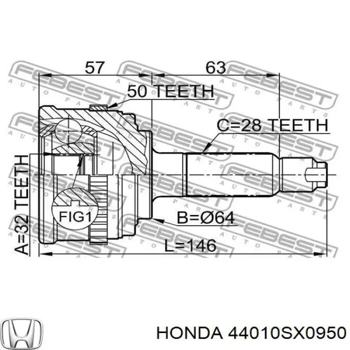 Піввісь права 44010SX0950 Honda
