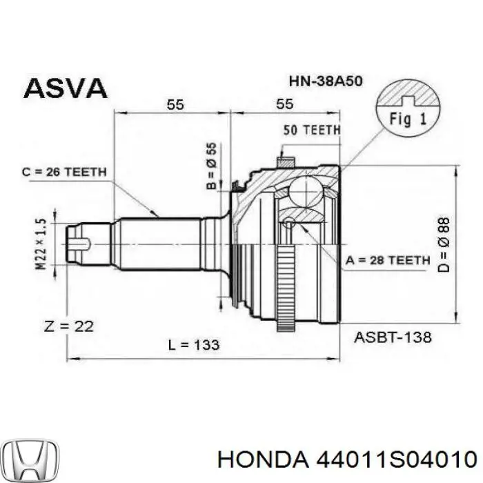 44011S04010 Honda шрус зовнішній передній