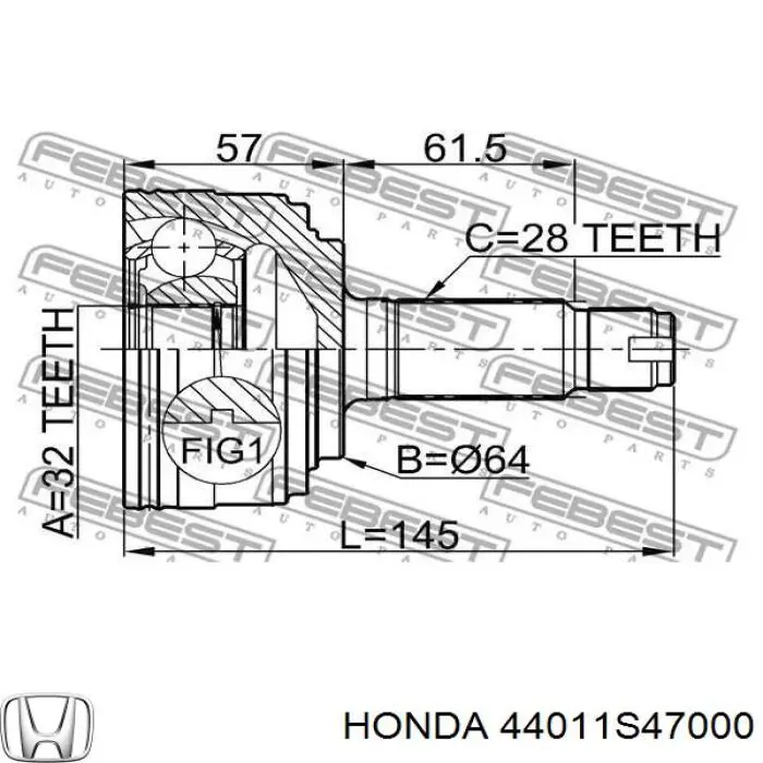 Піввісь (привід) передня, ліва 44011SX1000 Honda