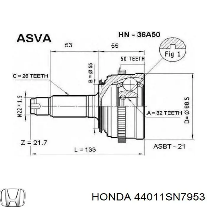 Купити 44011SN7953 Honda Ліва піввісь