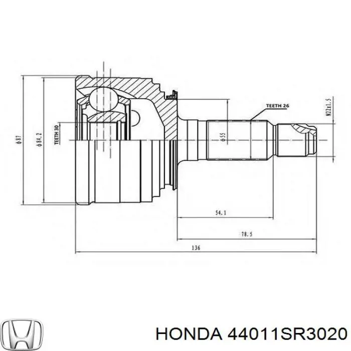 44011SR3020 Honda піввісь (привід передня, ліва)