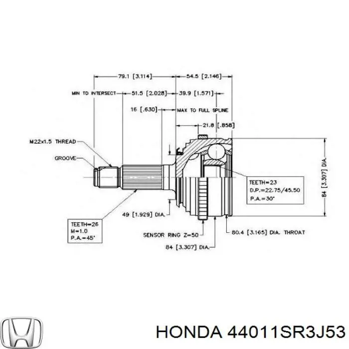Ліва піввісь 44011SR3J53 Honda