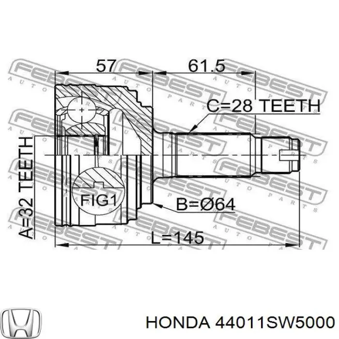 Піввісь (привід) передня, ліва 44011SW5000 Honda