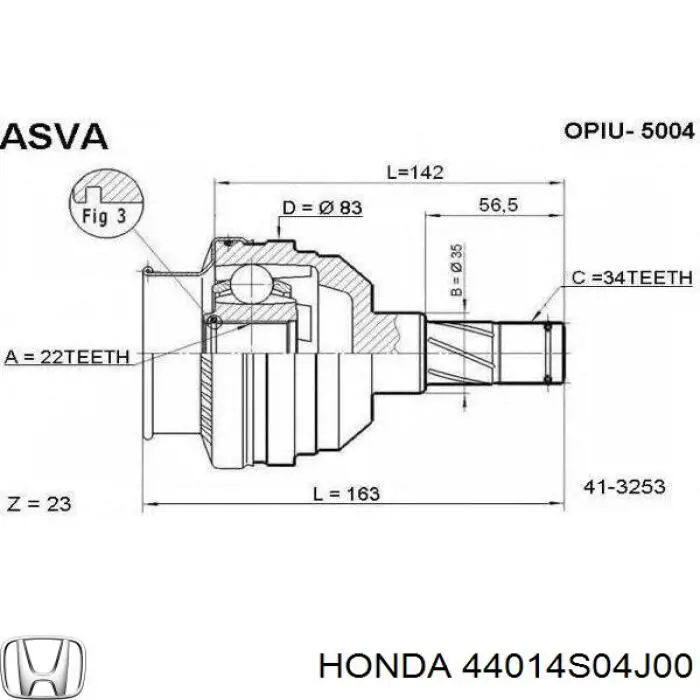44014S04J00 Honda шрус зовнішній передній