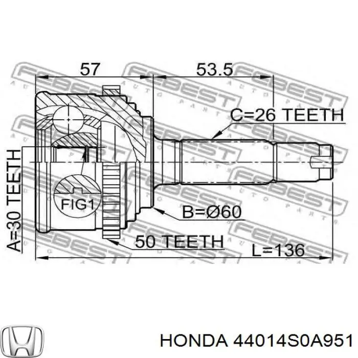 Купити 44014S0A952 Honda Шарнір приводу зовнішній