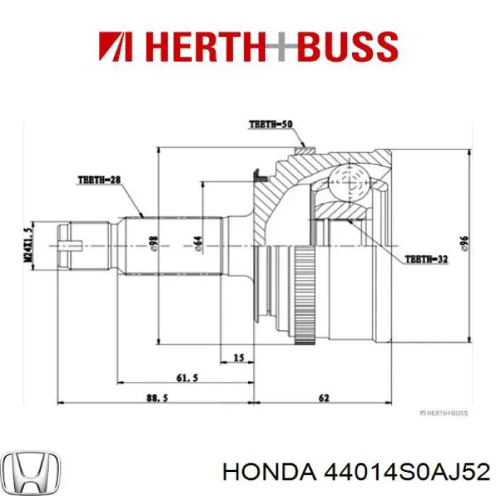 ШРУС зовнішній передній 44014S0AJ52 Honda