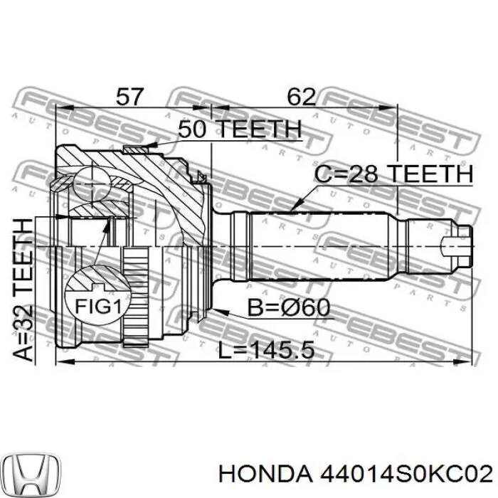 44014S0KC02 Honda шрус зовнішній передній