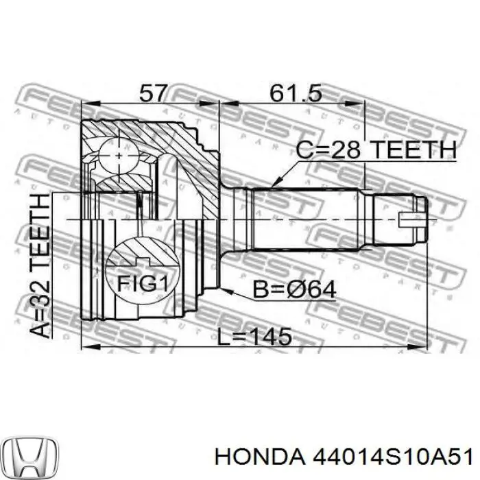 ШРУС зовнішній передній 44014S10A51 Honda