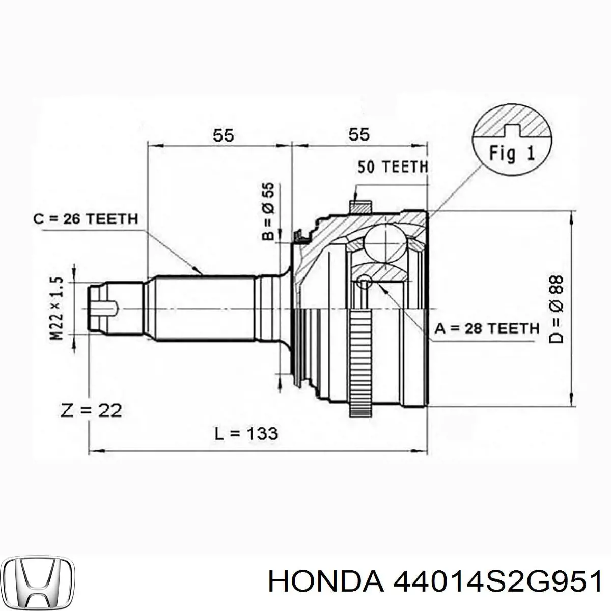 Купити 44014S2G951 Honda Шарнір приводу зовнішній