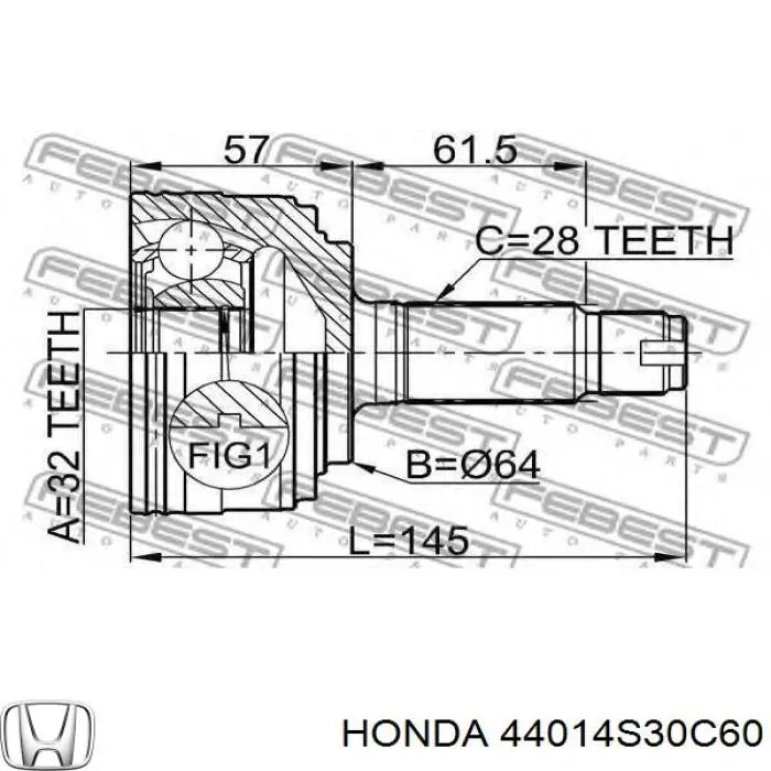 ШРУС зовнішній передній 44014S30C60 Honda