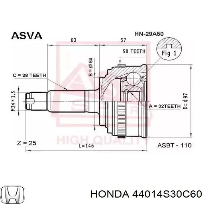 ШРУС зовнішній Honda 44014S30C60