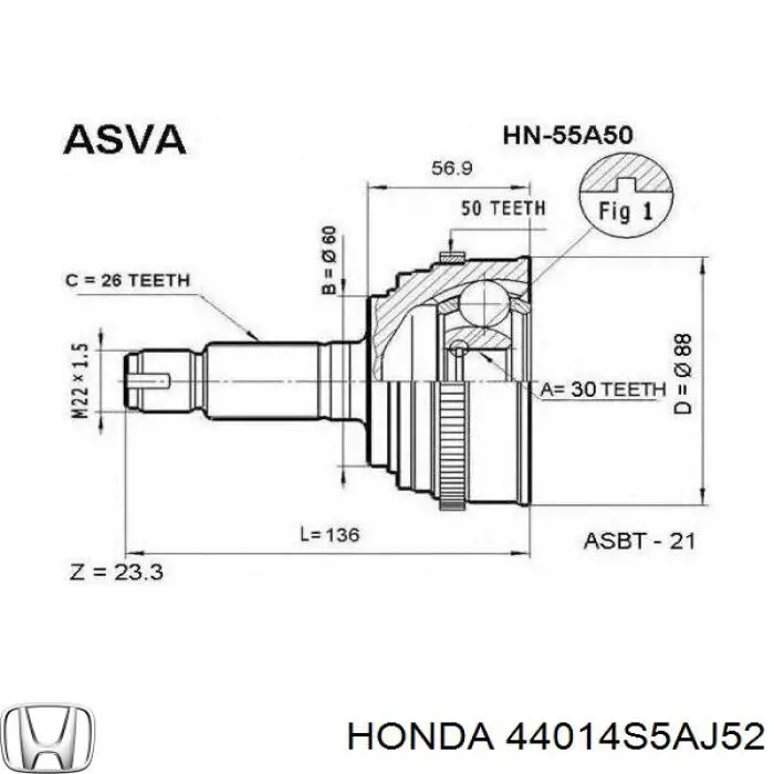 ШРУС зовнішній передній 44305S0A960 Honda