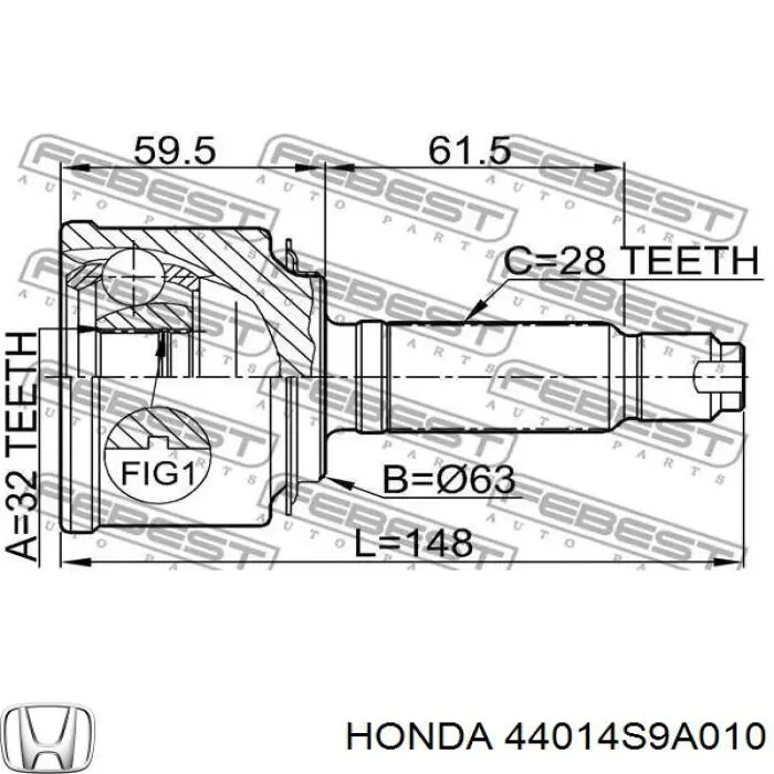 ШРУС зовнішній передній 44014S9A010 Honda