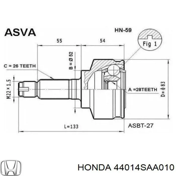 Купити 44014SAA010 Honda Шарнір приводу зовнішній