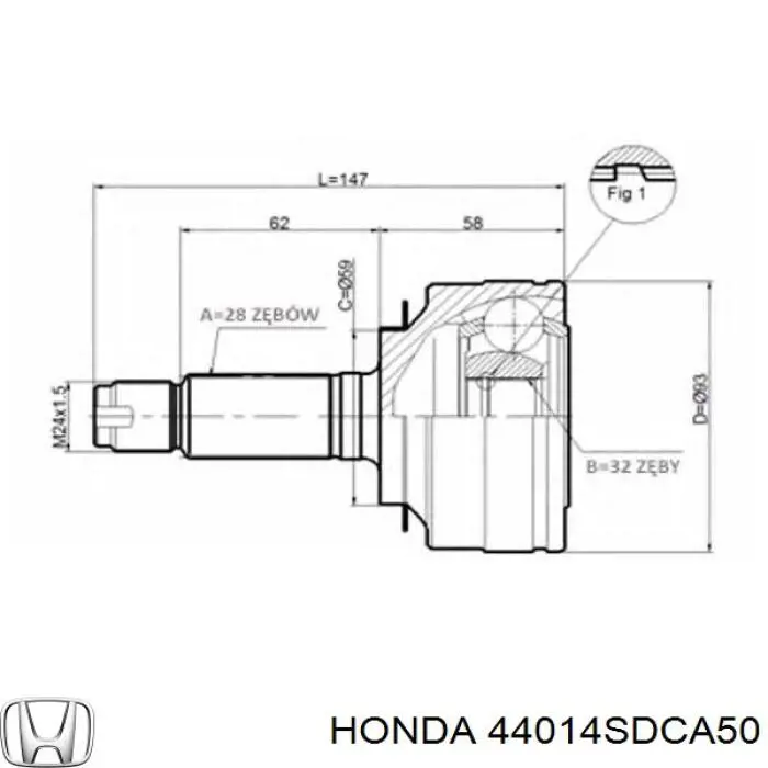 Купити 44014SDCA50 Honda Шарнір приводу зовнішній
