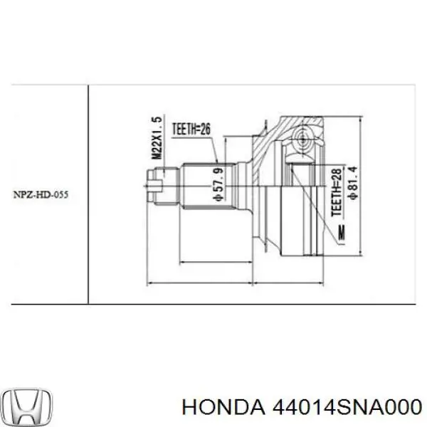 44014SNA000 Honda шрус зовнішній передній