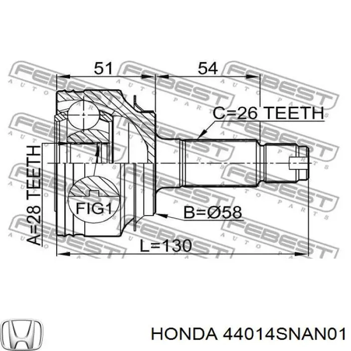 44014SNAN01 Honda шрус зовнішній передній