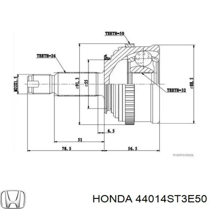 ШРУС зовнішній передній 44014ST3E50 Honda