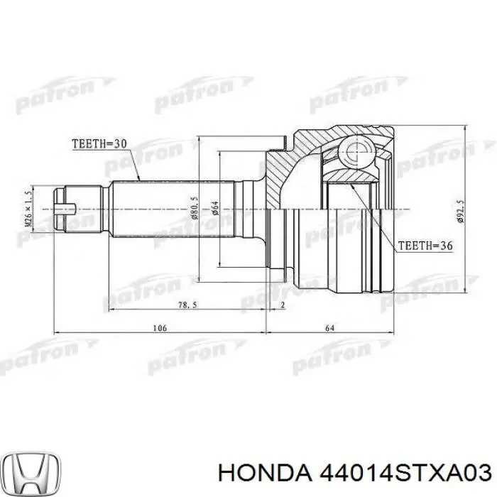 44014STXA03 Honda шрус зовнішній передній