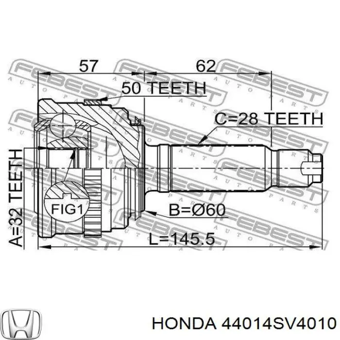 ШРУС зовнішній передній 44014SV4010 Honda