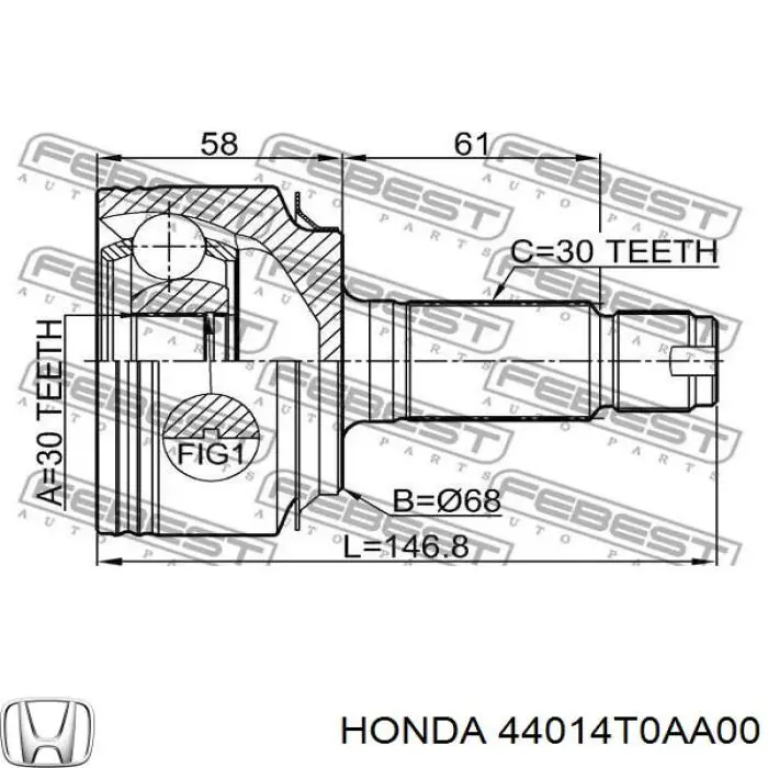 Купити 44014T0AA00 Honda Шарнір приводу зовнішній