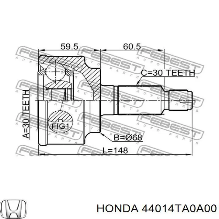 Передній зовнішній шрус на Honda Accord CROSSTOUR 
