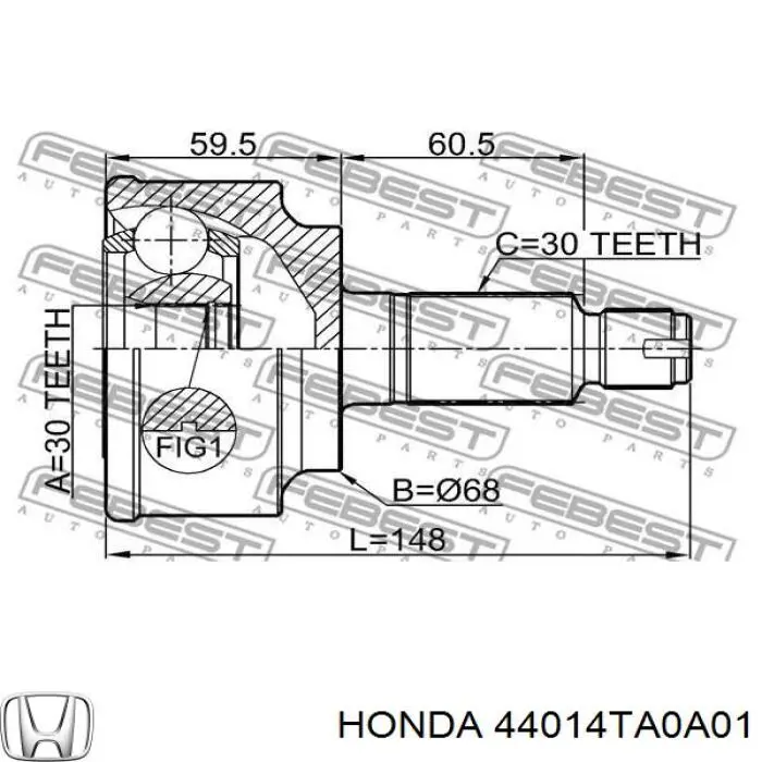 ШРУС зовнішній передній 44014TA0A01 Honda