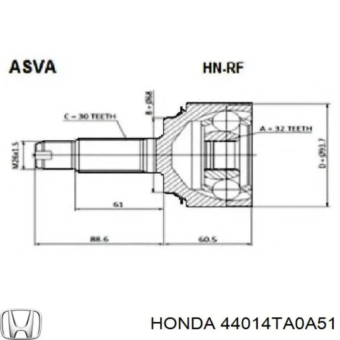 ШРУС зовнішній передній 44014TA0A51 Honda