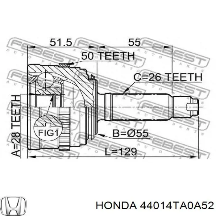 ШРУС зовнішній передній 44014TA0A52 Honda