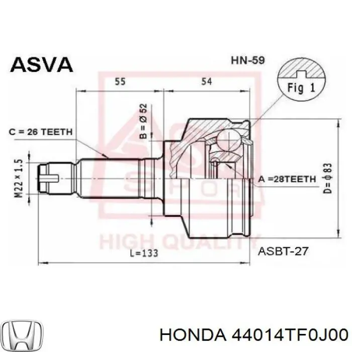 Купити 44014TF0J00 Honda Шарнір приводу зовнішній