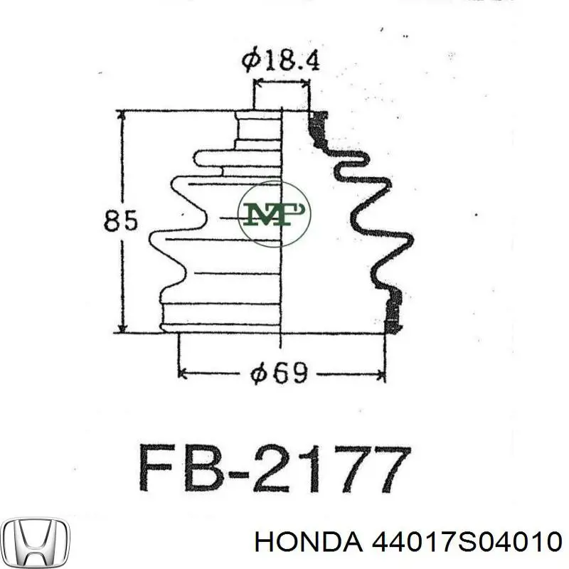 Пильник ШРУСа внутрішній, передній піввісі Honda 44017S04010